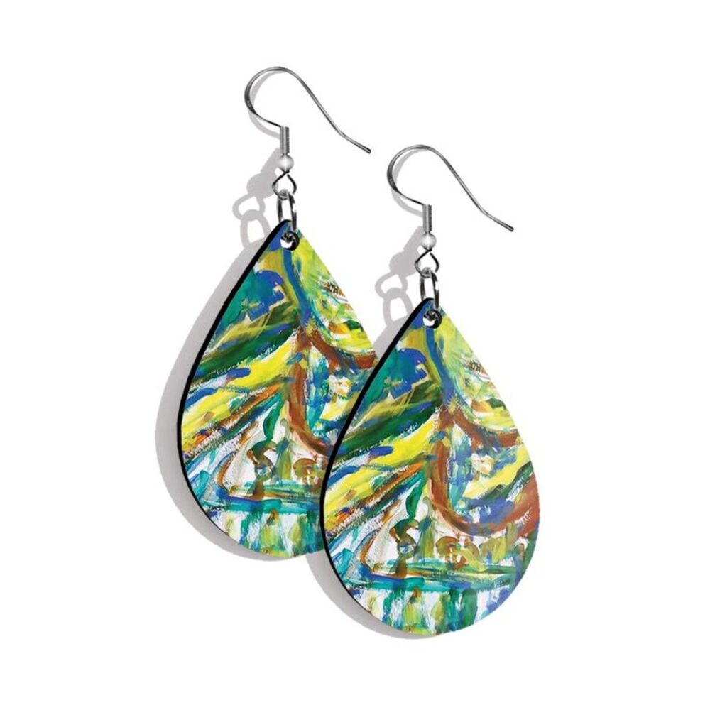 Colorful Grandma Portrait Pixie Earrings | Vibrant Abstract Grandmother Earrings